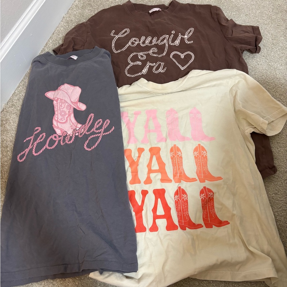 Comfort Colors/Pink Lily, Size S/M - Cowgirl Country Women’s T-shirts 3-Pack